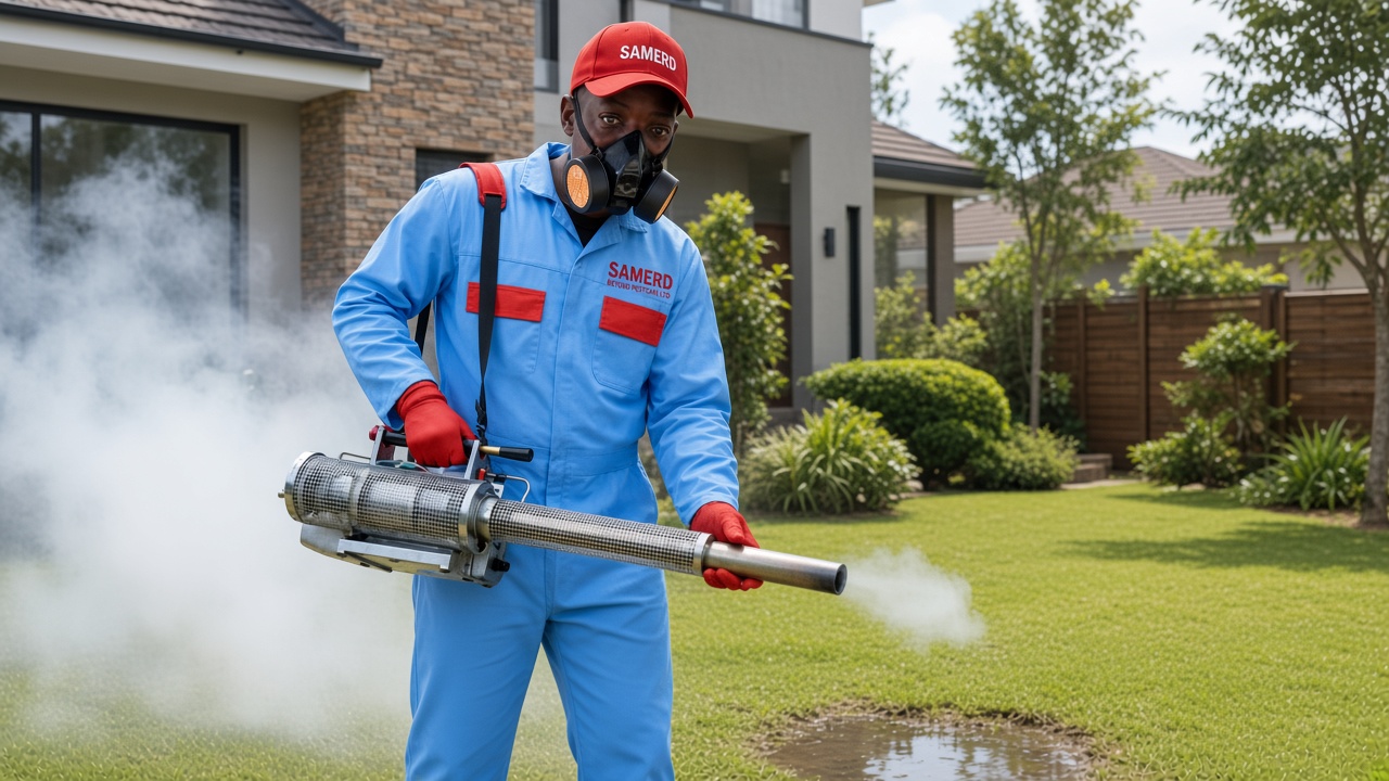 Technician fogging a residence